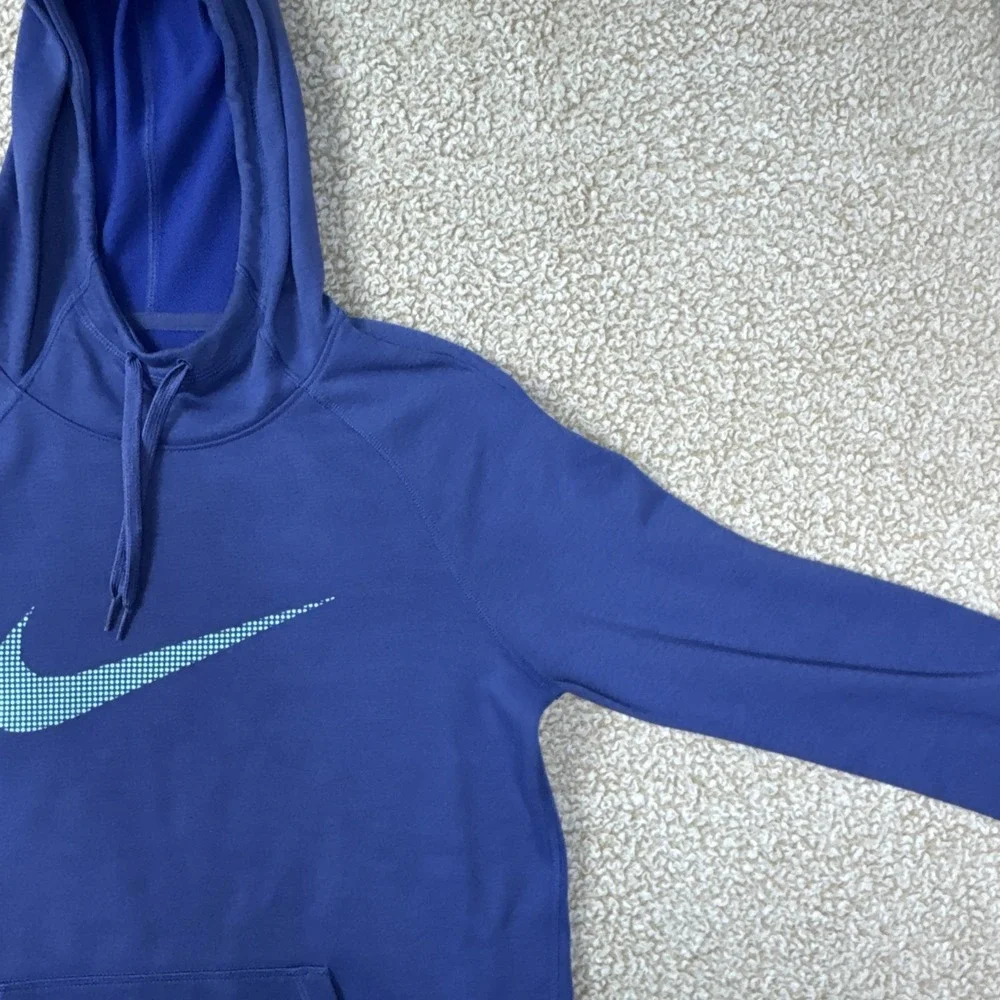 Nike Dri-FIT Hooded Pullover Hoodie Blue Men's S Lightweight L/S Check Logo